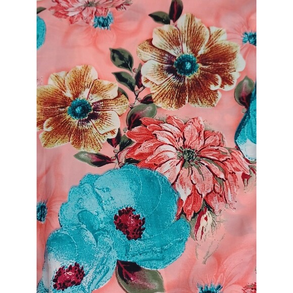 Wrap Skirt Reversible Women Floral Coral Blue Silk Blend Sz M - Picture 7 of 10
